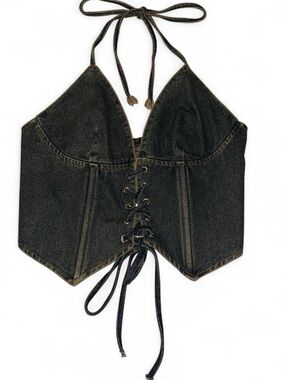 NWT Windsor Dark Wash Denim Halter Lace-Up Corset Top